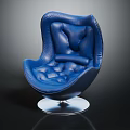 Stylish Blue Curved Velvet Chair With Padded Seat And Metal Base