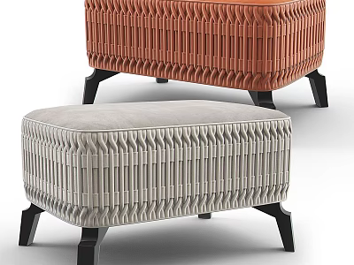 Modern Tufted Ottoman With Light Gray And Orange Fabric And Black Legs 3d model