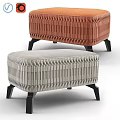 Modern Tufted Ottoman With Light Gray And Orange Fabric And Black Legs