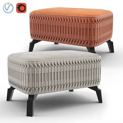 Modern Tufted Ottoman With Light Gray And Orange Fabric And Black Legs 3d model
