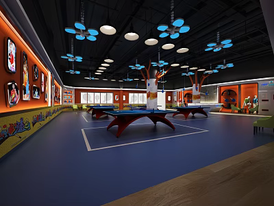 Indoor Sports Fitness Center with Ping Pong Tables Modern Lighting and Training Area 3d model