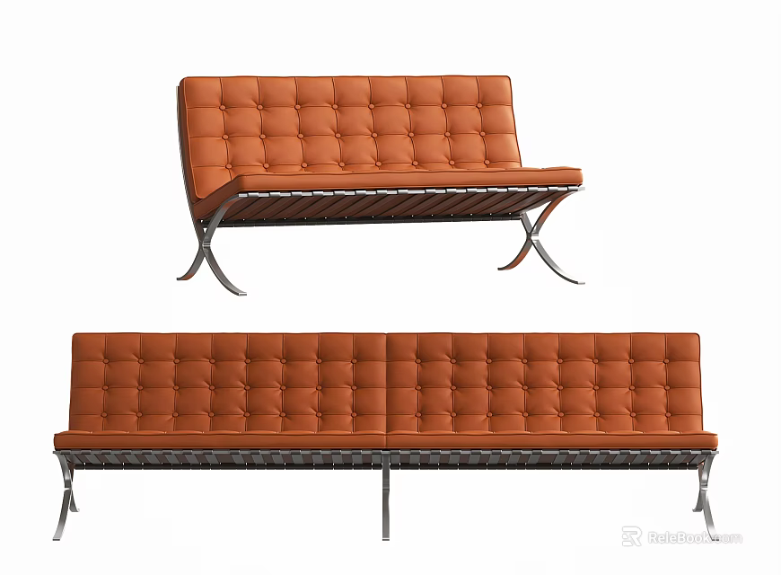 Modern Orange Leather Lounge Chair With Tufted Design And Metal Frame For Living Room 3d model 