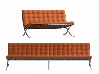 Modern Orange Leather Lounge Chair With Tufted Design And Metal Frame For Living Room 3d model