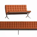 Modern Orange Leather Lounge Chair With Tufted Design And Metal Frame For Living Room