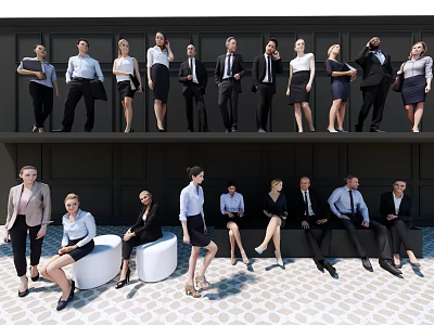 Group Of Business People Gathering Outside Modern Building 3d model