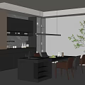 Modern Open Concept Kitchen With Island Counter Cabinets Dining Table And Hanging Lights