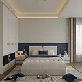 Cozy Kids Room Interior With White And Blue Walls Bed Striped Rug And Toys