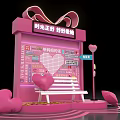 Pink Photo Check In Spot Featuring Heart Decorations Bench Neon Signs And Word Wall