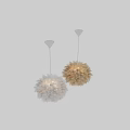 Elegant Golden And White Feather Chandelier With Plush Soft Texture Decorative Design