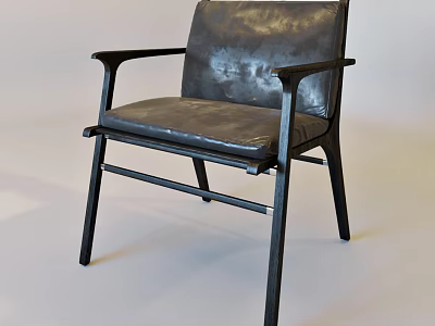 Modern Dark Leather Leisure Chair With Black Frame And Armrests Simple Design 3d model