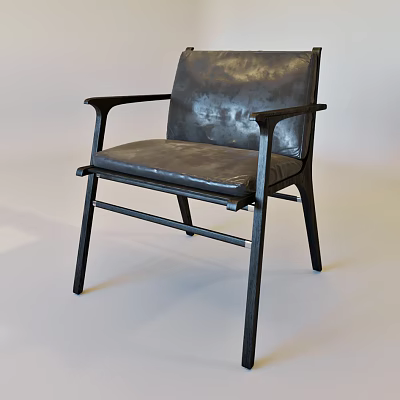 Modern Dark Leather Leisure Chair With Black Frame And Armrests Simple Design 3d model