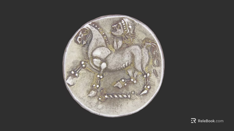 Intricate Silver Circular Jewelry Ornament With Engraved Horse Rider Relief Design 3d model 