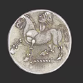 Intricate Silver Circular Jewelry Ornament With Engraved Horse Rider Relief Design
