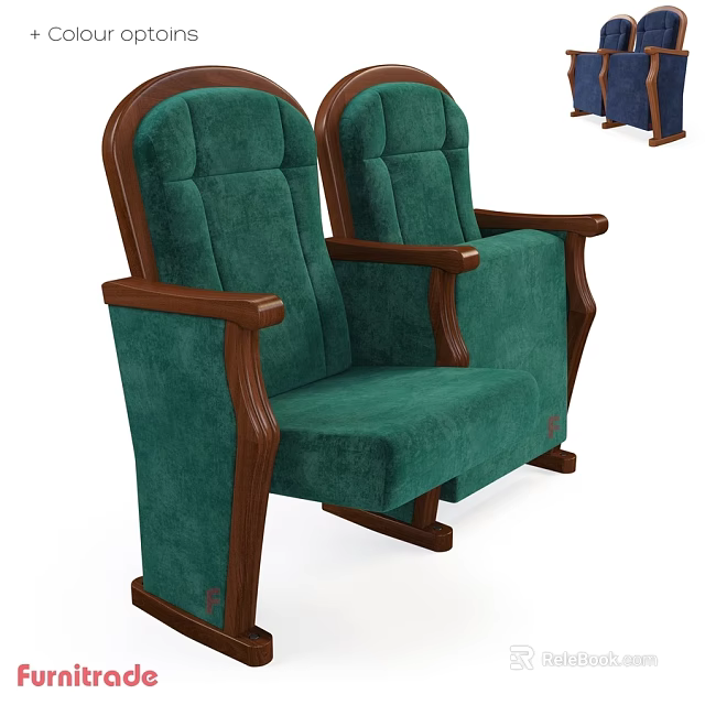Classic Green Upholstered Leisure Chairs With Wooden Arms And Sturdy Legs 3d model 