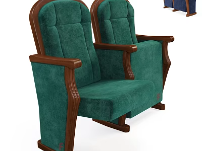 Classic Green Upholstered Leisure Chairs With Wooden Arms And Sturdy Legs 3d model