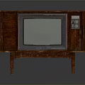 Vintage Electronic TV Set With Wooden Cabinet Screen And Control Knobs