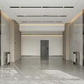 Modern Elevator Hallway With Marble Walls Large Windows Polished Floors And Recessed Lighting