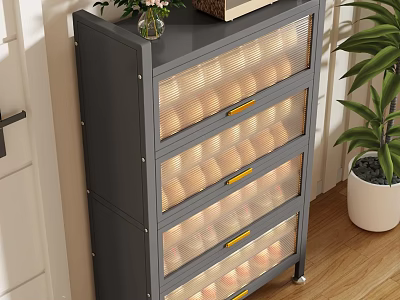 Modern Grey Shoe Cabinet With Multi Drawer Design And Transparent Mesh Doors 3d model