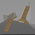 Wooden Staircase Structures Featuring Railing Platform and Side Wall Steps 3d model