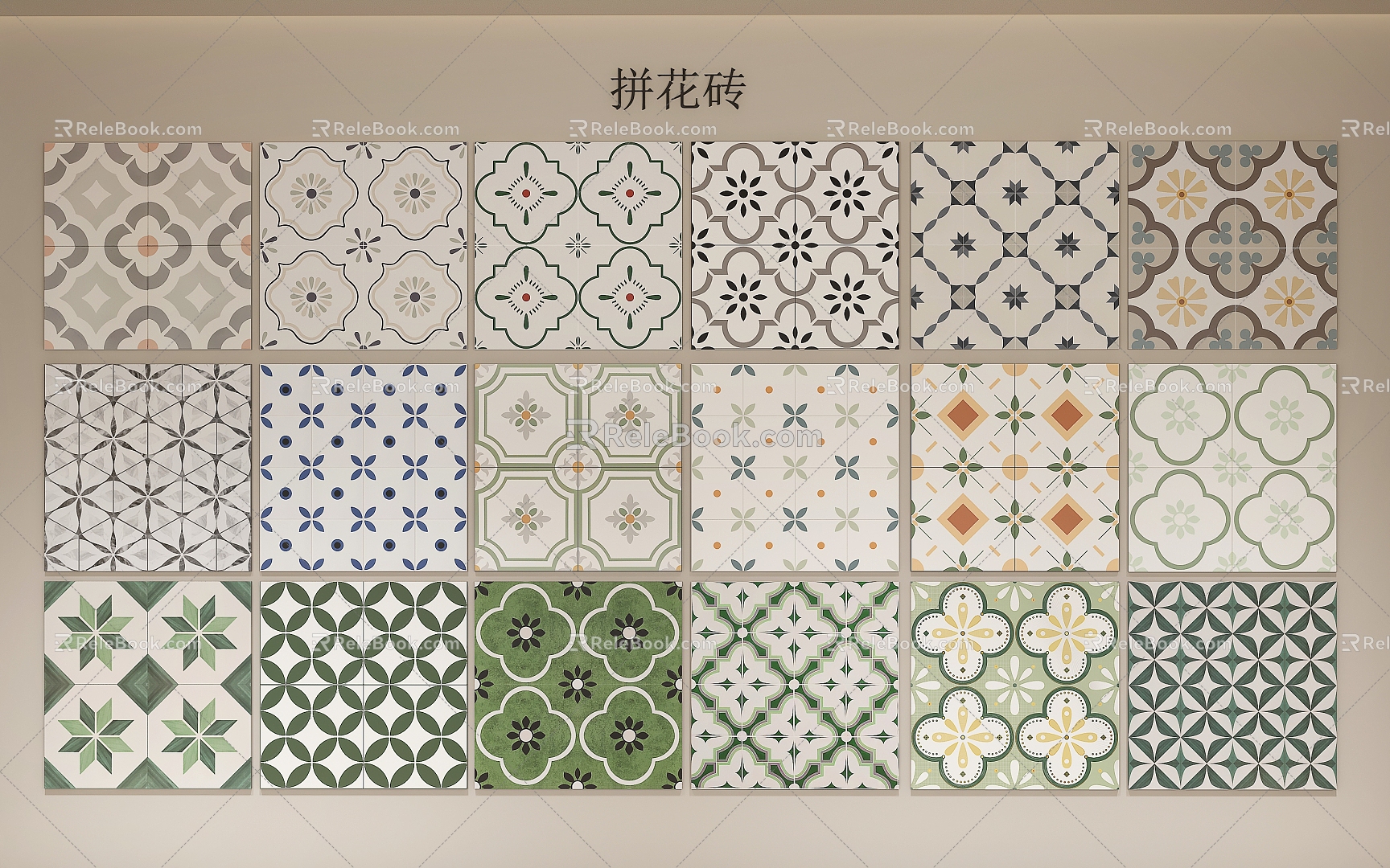 green mosaic tile retro mosaic tile 3d model