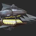 Steampunk Airship With Metallic Hull Glowing Windows Propellers And Mechanical Wings