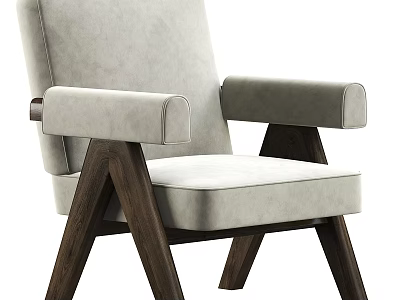 Comfortable Light Gray Accent Chair With Wooden Legs And Upholstered Armrests 3d model