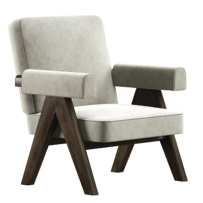 Comfortable Light Gray Accent Chair With Wooden Legs And Upholstered Armrests 3d model