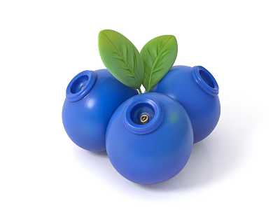 Three Fresh Blueberries With Vibrant Blue Color And Green Leaves On Top 3d model