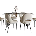 Modern Dining Table Set With Beige Chairs Black Tabletop And Metal Legs 3d model