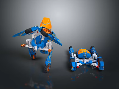 Transformable Blue And Orange Robot Model With Two Forms Standing And Vehicle 3d model