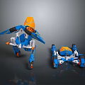 Transformable Blue And Orange Robot Model With Two Forms Standing And Vehicle