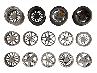 Various Stylish Car Wheels With Unique Spoke Designs And Chrome Finishes 3d model