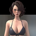 Female Game and Movie Character Standing in Black Bikini Pose 3D Model with Short Hair