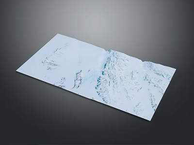 Detailed Terrain Topographic Map With Blue Patterns On White Paper Sheet 3d model