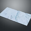 Detailed Terrain Topographic Map With Blue Patterns On White Paper Sheet 3d model