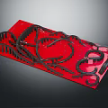 Train Track Model With Red Base And Black Curved Rails Design