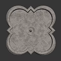 Clover Shaped Stone Fountain With Tiered Center Feature And Ornate Edges