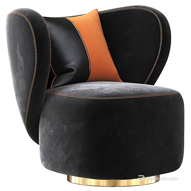 Modern Style Single Sofa With Black Leather Orange Accents And Stitched Details 3d model 