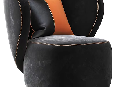 Modern Style Single Sofa With Black Leather Orange Accents And Stitched Details 3d model
