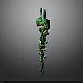 Green Spiral Ornate Weapon With Detailed Textured Staff And Curved Design