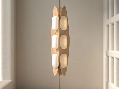 Modern Wooden Floor Lamp With White Globe Shades And Vertical Design 3d model