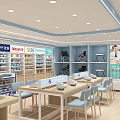 Modern Retail Store Interior With Shelves Tables Chairs And Potted Plant
