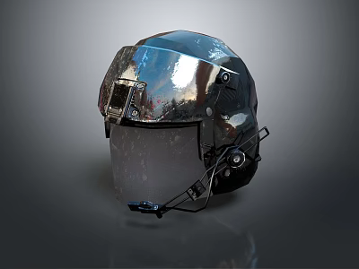 Chrome Reflective Safety Helmet With Full Face Shield And Adjustable Straps For Industrial Use 3d model