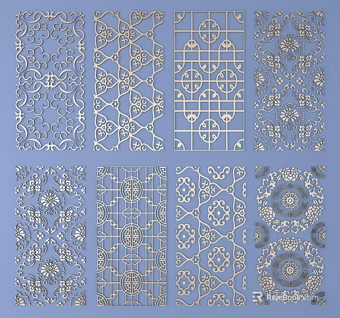Intricate Decorative Carving Designs Showcasing Various Geometric Floral And Ornate Patterns 3d model 