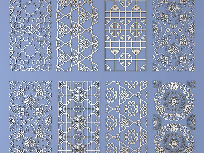Intricate Decorative Carving Designs Showcasing Various Geometric Floral And Ornate Patterns 3d model