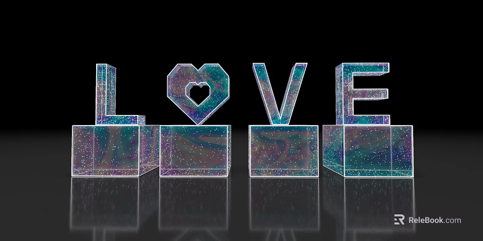 Sparkling LOVE Letters With Heart Shaped O On Black Background 3d model 
