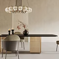 Modern Dining Table Set With Black Tabletop Gray Chairs And Pendant Chandelier