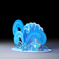 Blue Wave Themed Photo Spot With Sculpted Waves And Starfish Decoration