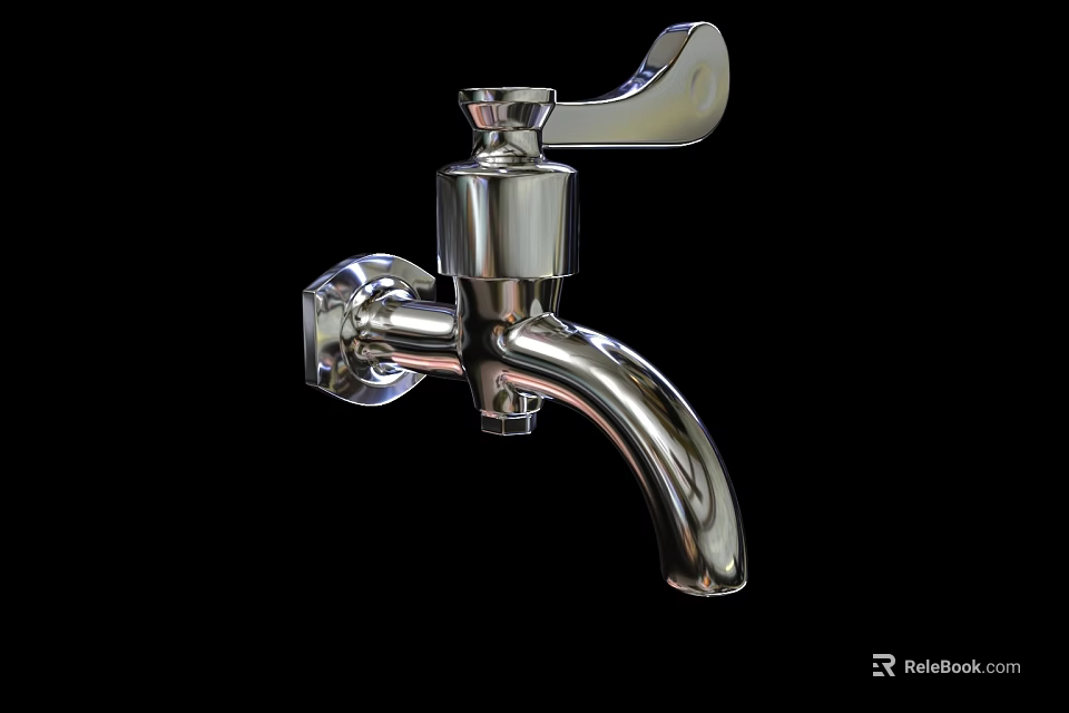 Commercial Kitchen Stainless Steel Wall Mounted Faucet With Single Handle Modern Design 3d model 