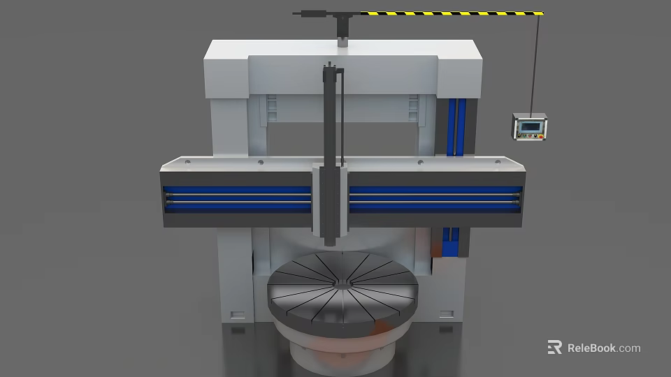 Industrial Machining Equipment With Large Circular Worktable Side Control Panel White Body And Blue Stripes 3d model 